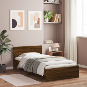 Bed Frame Brown Oak Engineered Wood, Plywood Twin Durab...