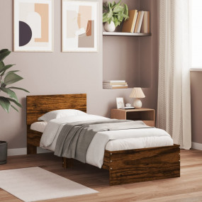 Bed Frame Smoked Oak Engineered wood, Plywood Small Sin...
