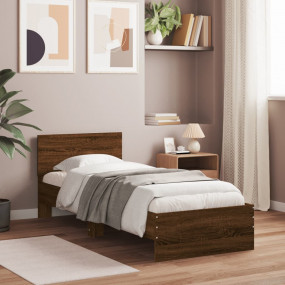 Bed Frame Brown Oak Engineered Wood, Plywood Small Sing...