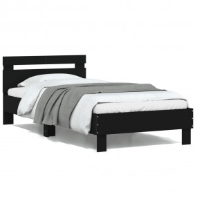 Bed Frame Black Engineered wood, Plywood Single, 39.4 x...