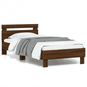 Bed Frame Brown Oak Engineered Wood Twin Bed Frame Rect...