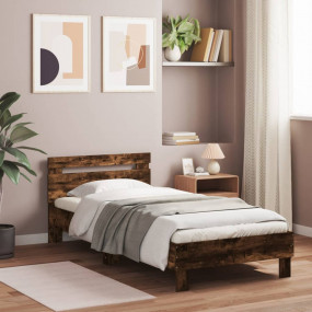 Bed Frame Smoked oak Engineered wood, Plywood Twin Bed ...