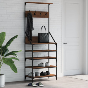 Clothes Rack Brown Oak Engineered Wood, Metal Clothes R...