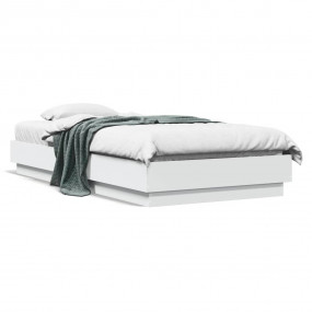 Bed Frame White Engineered wood, Plywood Twin Lights Be...