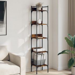 Bookshelf Smoked Oak Engineered Wood 5-Tier, Tall, Narr...