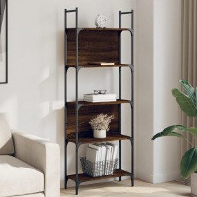 Bookshelf Brown Oak Engineered Wood and Powder-Coated S...