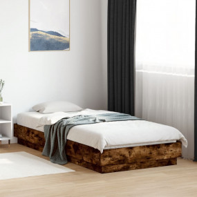 Bed Frame Smoked Oak Engineered Wood Twin Durable Bed F...