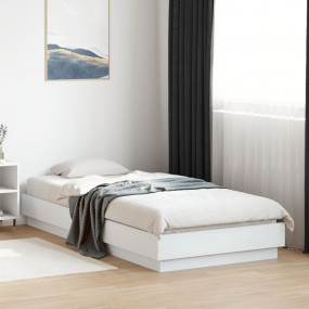 Bed Frame White Engineered Wood, Plywood Twin Modern Be...