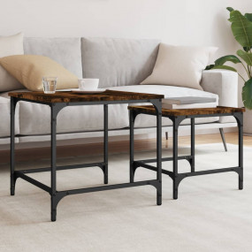 Nesting Coffee Table Set of 2 Smoked Oak Engineered woo...