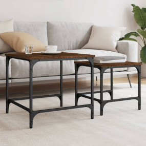 Nesting Coffee Table Set of 2 Brown Oak Engineered wood...
