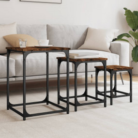 Nesting Coffee Table Set of 3 Smoked Oak Engineered Woo...