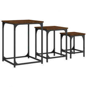Nesting Coffee Table Set of 3 Brown oak Engineered wood...