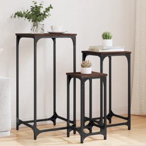 Nesting Side Table Brown Oak Engineered Wood and Metal