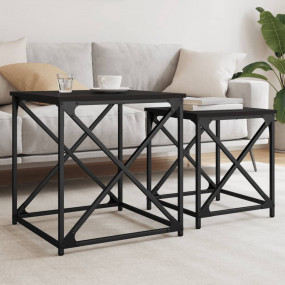 Nesting Coffee Table Set of 2 Black Engineered wood, me...
