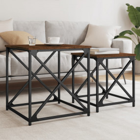 Nesting Coffee Table Set of 2 Brown Oak Engineered Wood...