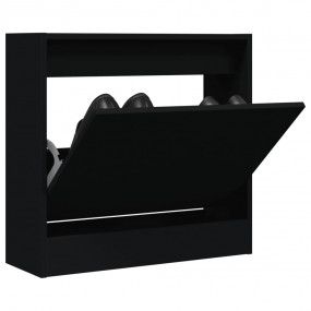 Shoe Cabinet Black Engineered Wood Compact Shoe Cabinet