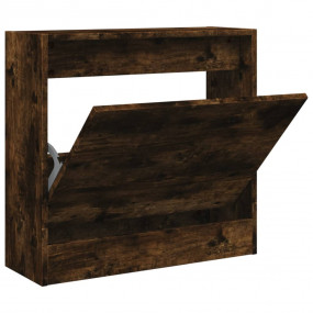 Shoe Cabinet Smoked Oak Engineered Wood Compact Shoe Ca...