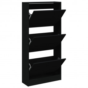 Shoe Cabinet Black Engineered Wood Compact Shoe Cabinet