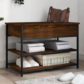 Shoe Bench Brown Oak Engineered Wood Small Entryway Ben...