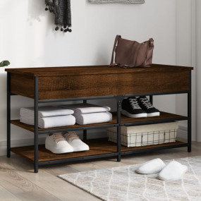 Shoe Bench Brown Oak Engineered Wood, Metal Medium