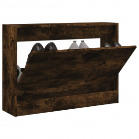 Shoe Cabinet Smoked Oak Engineered Wood Compact Shoe Ca...