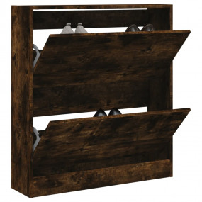 Shoe Cabinet Smoked Oak Engineered Wood Compact Shoe Ca...