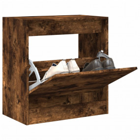 Shoe Cabinet Smoked Oak Engineered Wood Compact Shoe Ca...