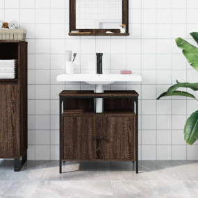 Bathroom Sink Cabinet Brown Oak Engineered Wood, Powder...