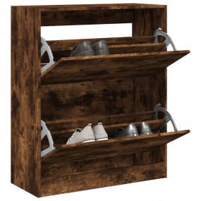 Shoe Cabinet Smoked Oak Engineered Wood Compact Shoe Ca...