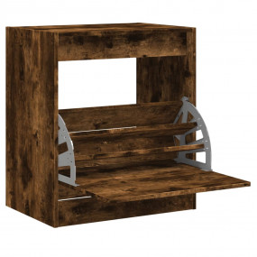 Shoe Cabinet Smoked Oak Engineered Wood Compact Shoe Ca...