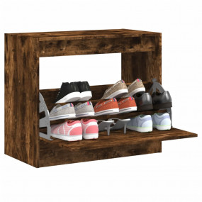 Shoe Cabinet Smoked Oak Engineered Wood Compact Shoe Ca...