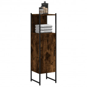 Bathroom Cabinet Smoked Oak Engineered Wood, Powder-Coa...