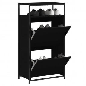 Shoe Cabinet Black Engineered Wood Compact Shoe Cabinet