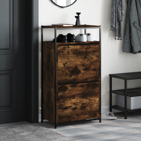 Shoe Cabinet Smoked Oak Engineered Wood 23.6x13.4x44.1 ...