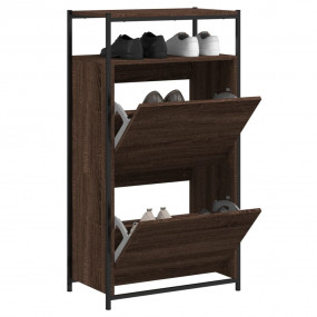 Shoe Cabinet Brown Oak Engineered Wood Slim Shoe Cabine...