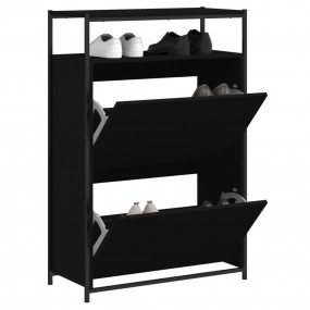 Shoe Cabinet Black Engineered Wood Compact Shoe Cabinet
