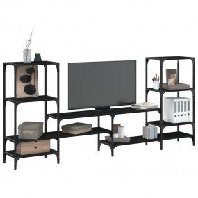 TV Cabinet Black Engineered Wood Large TV Cabinet Recta...