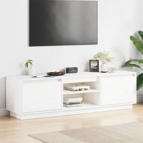 TV Cabinet White Solid Pine Wood Medium TV Cabinet Rect...