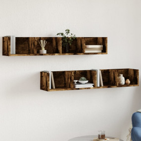 Wall Cabinets Set of 2 Smoked Oak Engineered Wood Stand...