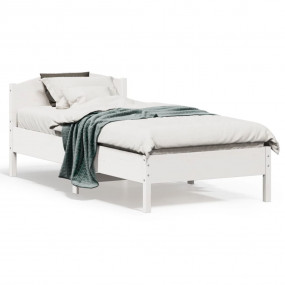 Bed Frame White Solid pine wood, Plywood Small Single D...