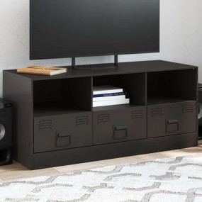 TV Cabinet Black Cold-rolled Steel Medium TV Stand Rect...