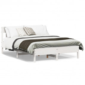 Bed Frame White Solid Pine Wood, Plywood Double Size Du...