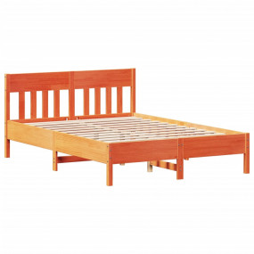 Bed Frame Wax Brown Solid Pine Wood 55.1 x 78.7 in Bed ...