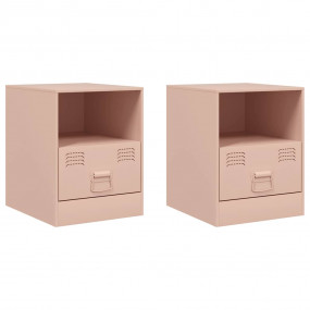 Bedside Cabinet Set of 2 Pink Cold-rolled steel