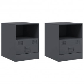 Bedside Cabinet Set of 2 Anthracite Cold-rolled steel