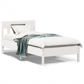Bed Frame White Solid pine wood, Plywood Small Single M...