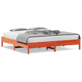 Bed Frame Wax brown Solid pine wood, Plywood slats Doub...