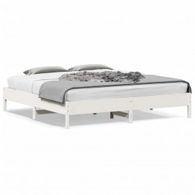 Bed Frame White Solid Pine Wood, Plywood Super King Mod...