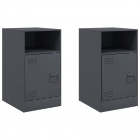 Bedside Cabinet Set of 2 Anthracite Cold-rolled steel M...