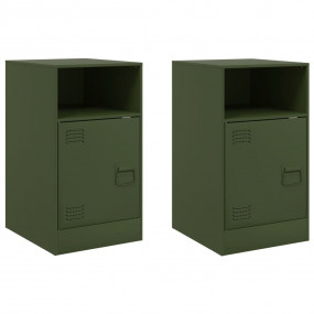Bedside Cabinet Set of 2 Olive Green Cold-rolled steel ...